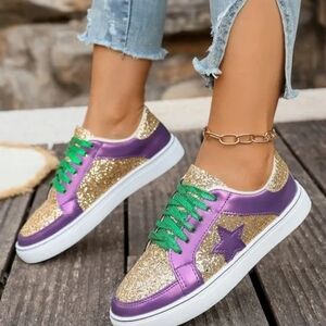 Sparkling Purple and Gold Women's Sneakers